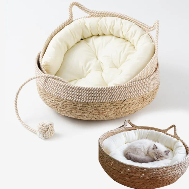 PurrNest™ | Handgefertigtes Katzenbett aus Rebengras