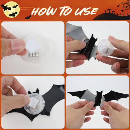 Halloween LED-Flugfledermaus-Deko – Leuchtende 3D-Fledermäuse für Veranda, Fenster, Tür, Garage & Partydeko