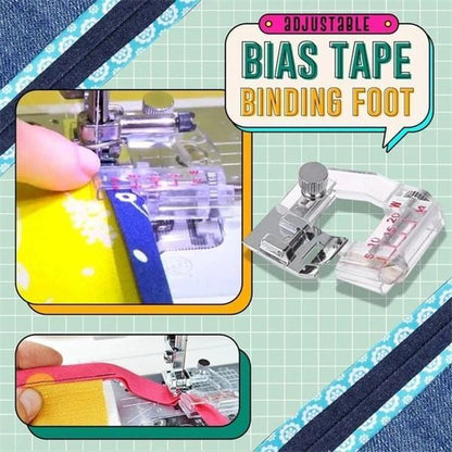 Verstellbarer Schrägbandfuß für Nähmaschinen | 5–20 mm einstellbar | Transparente Skalenführung, Snap-On, 2er-Set