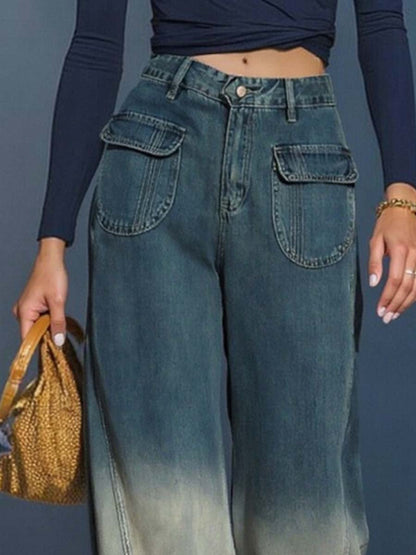 Lässige modische locker geschnittene Hose aus verlaufend Denim in Blau-Grau [Letzter Tag Rabatt]