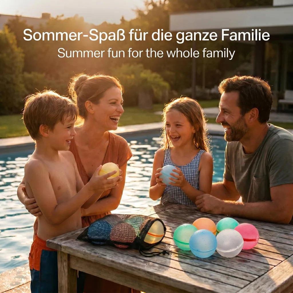 6x PRECORN Wasserbomben – Wiederverwendbar, selbstschließend, in 1 Sek. befüllt, weiche Splash-Bälle für Kinder & Erwachsene, Sommer, Pool & Strand