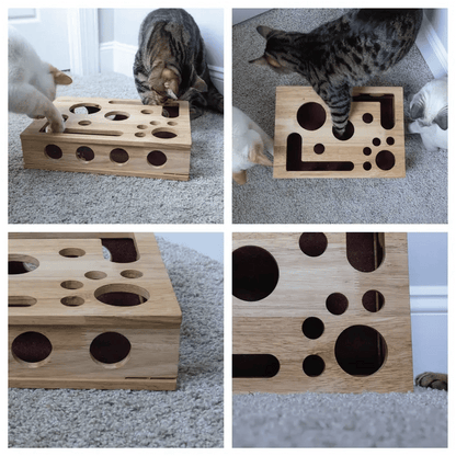 PawPlay™ | Holz-Katzen-Puzzlebox – Beschäftigung mit Leckerlies & natürlicher Krallenpflege