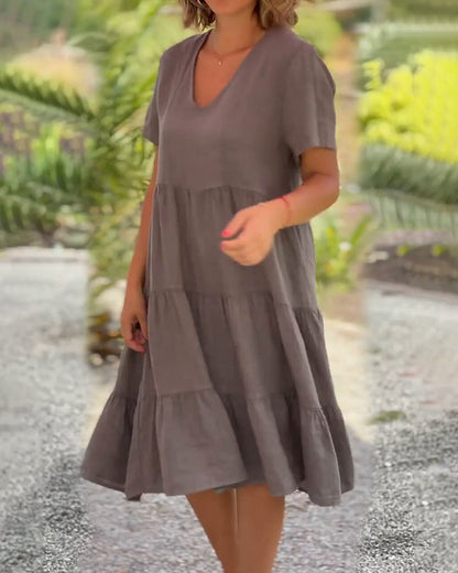 Jula - Baumwoll-Leinen-Kleid mit V-Ausschnitt
