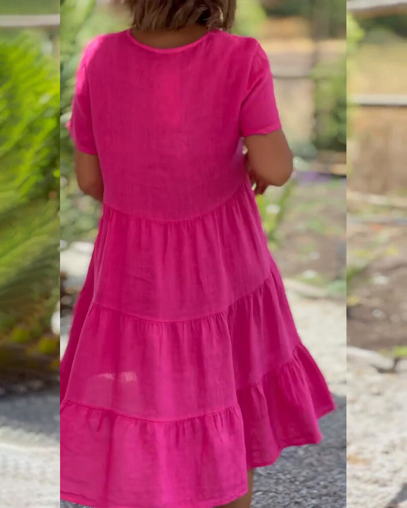 Jula - Baumwoll-Leinen-Kleid mit V-Ausschnitt