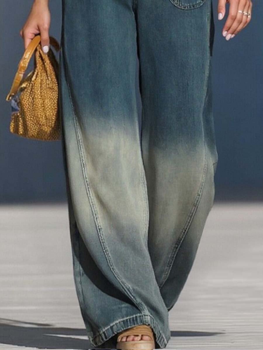 Lässige modische locker geschnittene Hose aus verlaufend Denim in Blau-Grau [Letzter Tag Rabatt]