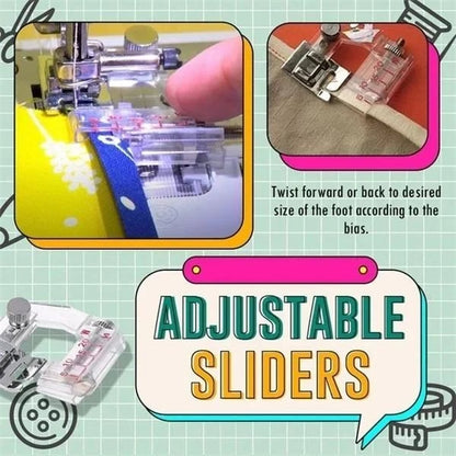 Verstellbarer Schrägbandfuß für Nähmaschinen | 5–20 mm einstellbar | Transparente Skalenführung, Snap-On, 2er-Set