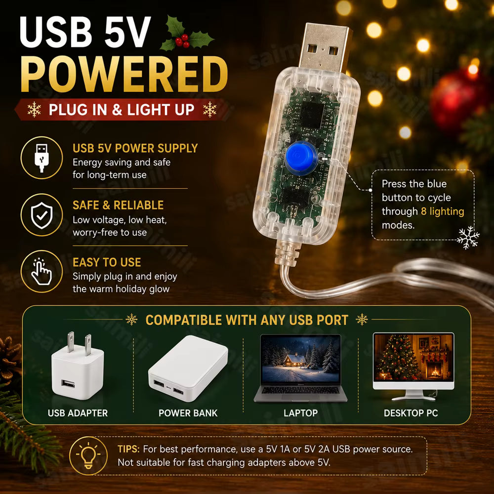 Weihnachtliche Vorhang-Lichterkette | USB-betrieben & mit Fernbedienung | 3,5 m