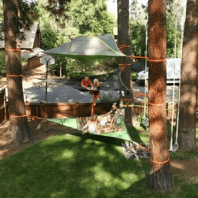 3-Punkt Camping Hängematte Dreieck | Bis 500 kg Tragkraft | Schwebend ohne ebenen Boden, Stauraumfächer für Outdoor & Garten