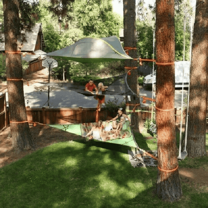 3-Punkt Camping Hängematte Dreieck | Bis 500 kg Tragkraft | Schwebend ohne ebenen Boden, Stauraumfächer für Outdoor & Garten