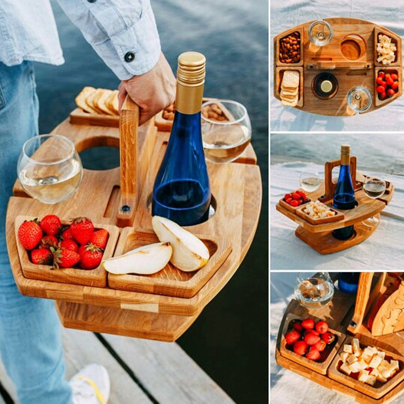 WineNest™ | Tragbarer Holz-Picknickwein-Tisch Winenest