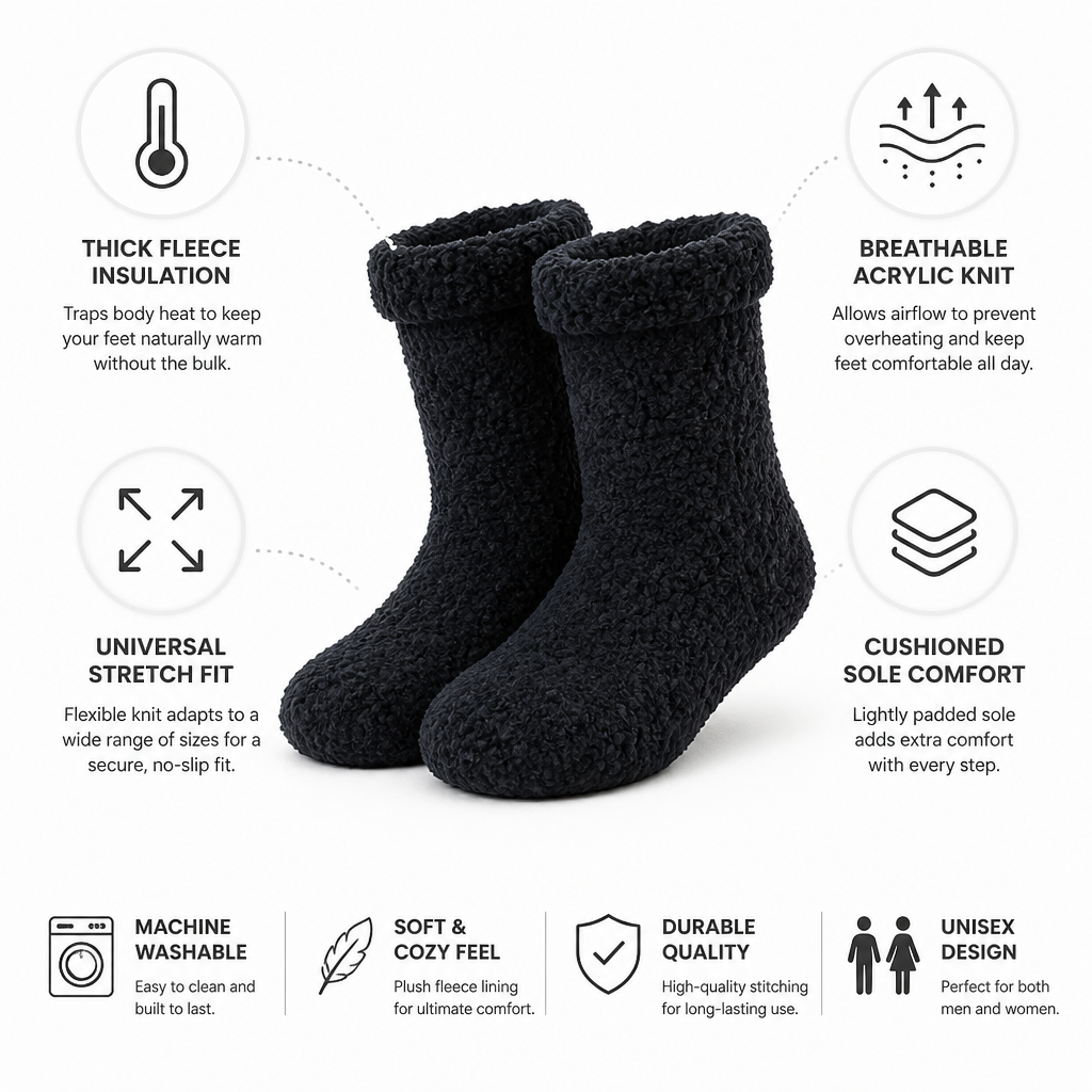 Flauschora™ | Warme Kuschelsocken mit weichem Fleecefutter und gepolsterter Sohle