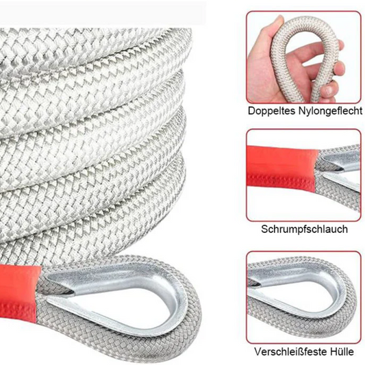 Abschleppseil mit Stahlhaken | Dehnbares Nylon-Seil 3000 kg Zugkraft | Für Auto, SUV & Offroad