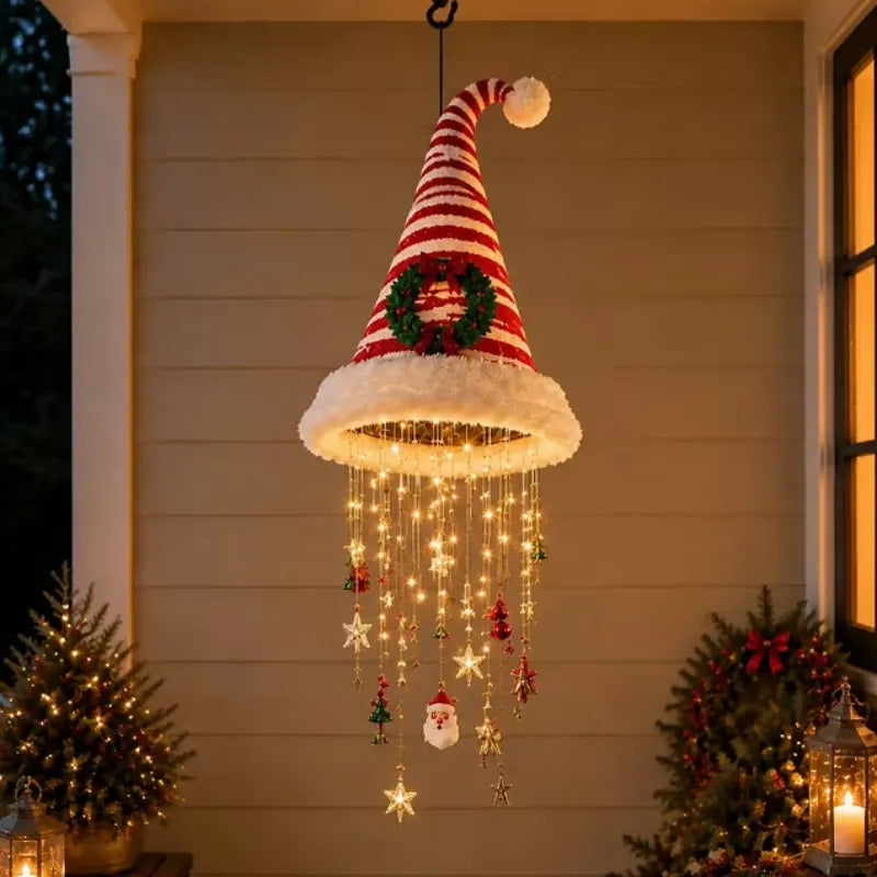 Hängende Weihnachtsmütze mit Licht – Leuchtende Weihnachtsdekoration für Fenster, Tür, Terrasse und Garten