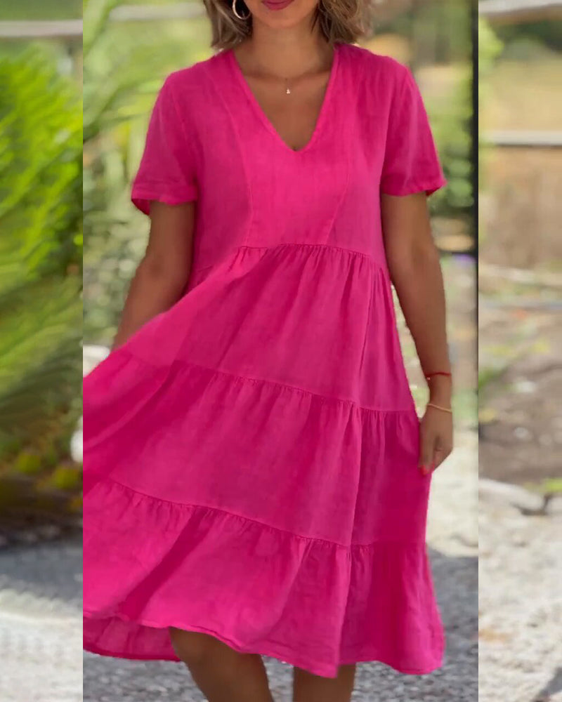 Jula - Baumwoll-Leinen-Kleid mit V-Ausschnitt