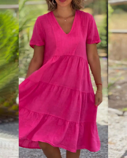 Jula - Baumwoll-Leinen-Kleid mit V-Ausschnitt