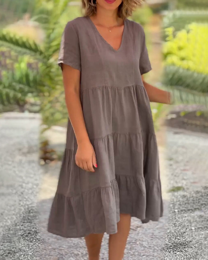 Jula - Baumwoll-Leinen-Kleid mit V-Ausschnitt