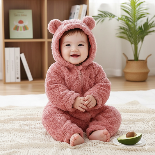 Lunoa™ | Baby Kapuzenstrampler mit Bärenohren, flauschig