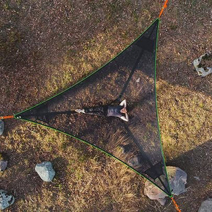 3-Punkt Camping Hängematte Dreieck | Bis 500 kg Tragkraft | Schwebend ohne ebenen Boden, Stauraumfächer für Outdoor & Garten
