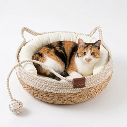 PurrNest™ | Handgefertigtes Katzenbett aus Rebengras