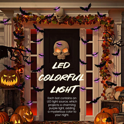 Halloween LED-Flugfledermaus-Deko – Leuchtende 3D-Fledermäuse für Veranda, Fenster, Tür, Garage & Partydeko