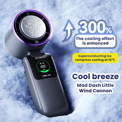 BREEZARO Mini Handventilator mit Kühlpack | 100 Geschwindigkeitsstufen | 10W Turbokraft | Klappbares & Tragbares Design
