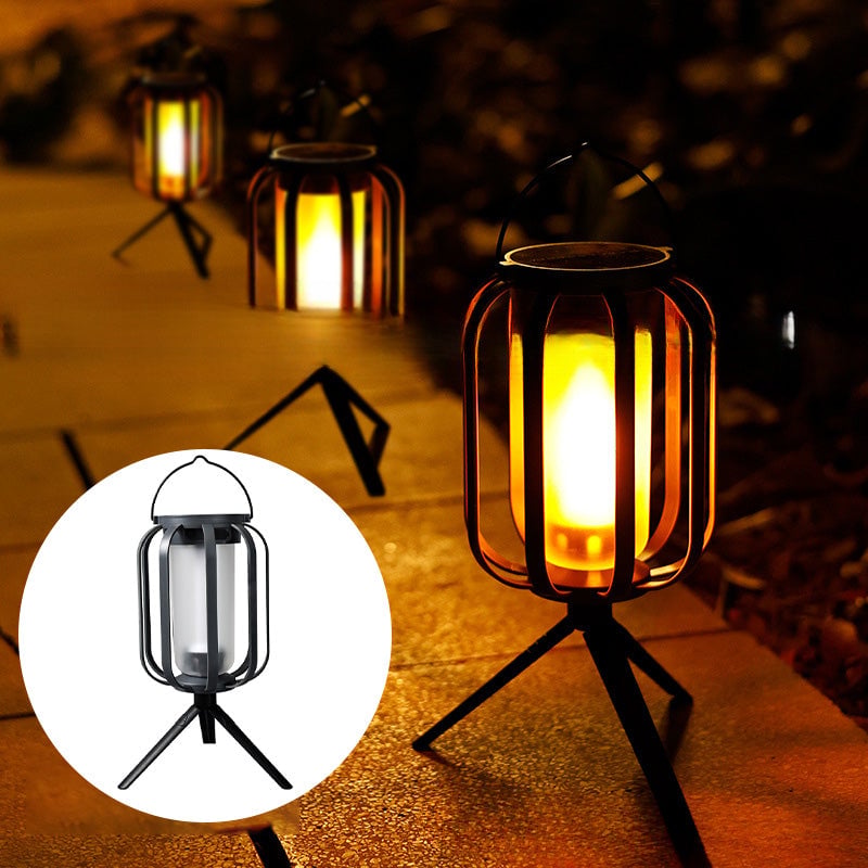 Solar-Laterne mit Dual-Flame – flackerndes Outdoor-Gartenlicht