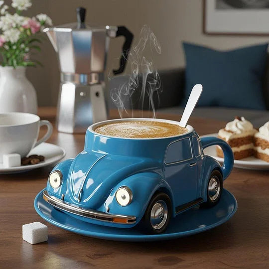 Retro Keramik-Kaffeetasse im Käfer-Design | Handbemalt, detailreich & farbenfroh | 325 ml für Kaffee & Tee | Geschenkidee