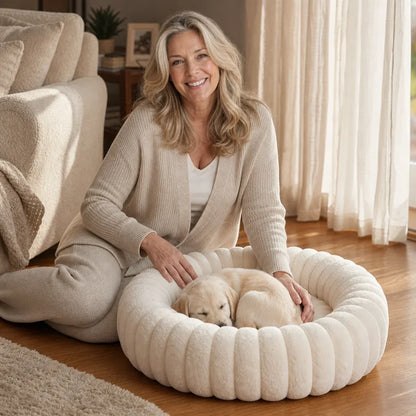 CozyPaw™ | Rundes Plüsch-Haustierbett mit erhöhtem Kuschelrand