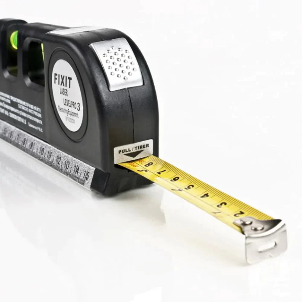 4-in-1 Laser-Messwerkzeug mit Maßband | 3-fach Wasserwaage + Blasenlicht | Laserlinie für exaktes Ausrichten, kompakt 17 cm