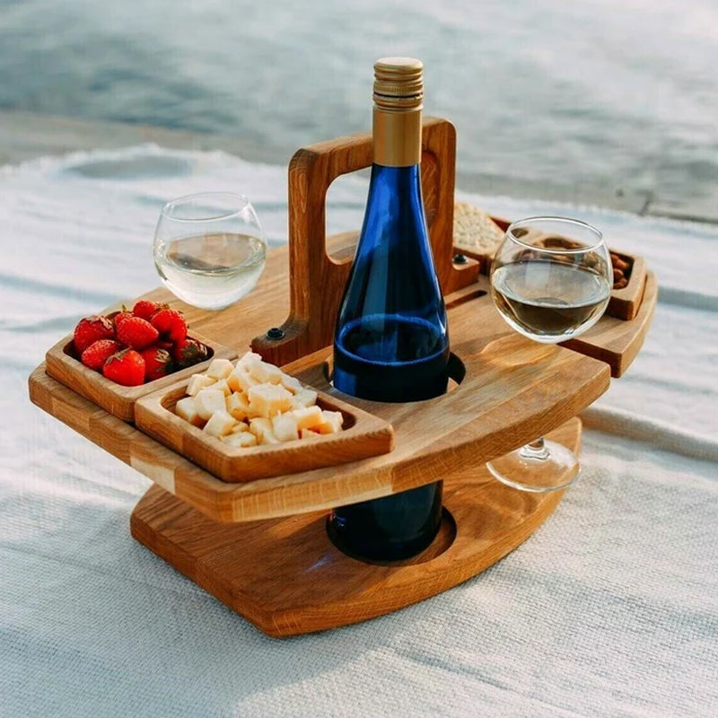 WineNest™ | Tragbarer Holz-Picknickwein-Tisch Winenest
