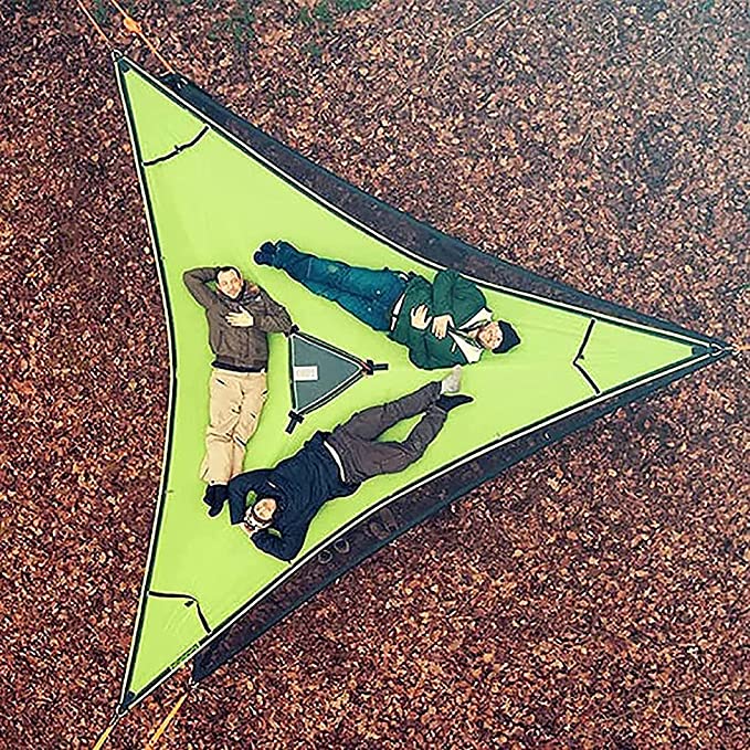 3-Punkt Camping Hängematte Dreieck | Bis 500 kg Tragkraft | Schwebend ohne ebenen Boden, Stauraumfächer für Outdoor & Garten