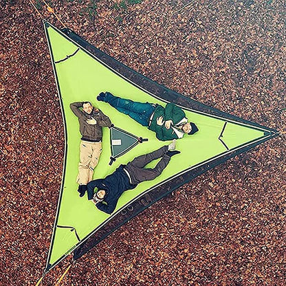 3-Punkt Camping Hängematte Dreieck | Bis 500 kg Tragkraft | Schwebend ohne ebenen Boden, Stauraumfächer für Outdoor & Garten