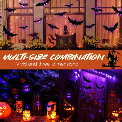 Halloween LED-Flugfledermaus-Deko – Leuchtende 3D-Fledermäuse für Veranda, Fenster, Tür, Garage & Partydeko