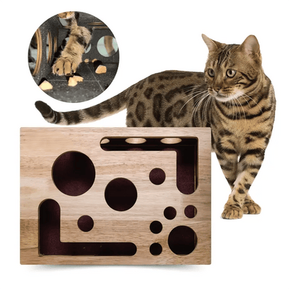 PawPlay™ | Holz-Katzen-Puzzlebox – Beschäftigung mit Leckerlies & natürlicher Krallenpflege