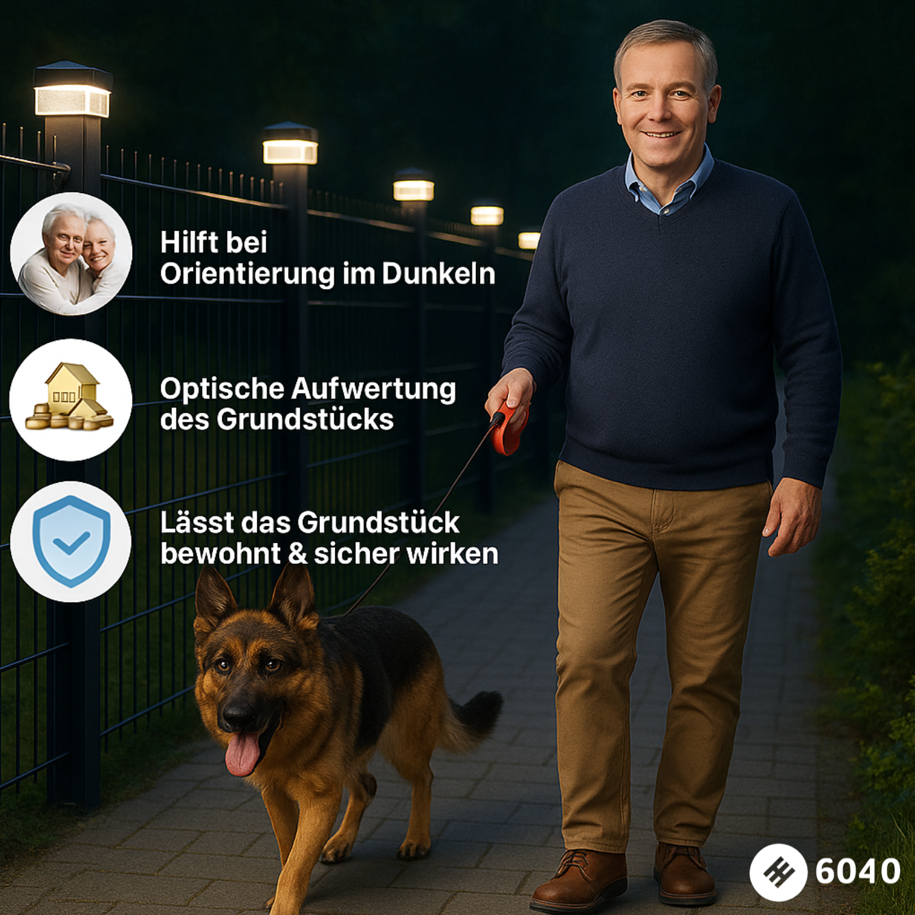 1+1 Gratis | SolarGlow™ 6040 LED Zaunleuchte [Letzter Tag Rabatt]