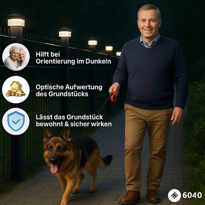1+1 Gratis | SolarGlow™ 6040 LED Zaunleuchte [Letzter Tag Rabatt]