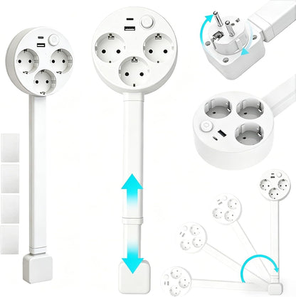 PowerReach™ | Ausziehbare Verlängerungssteckdose mit 3 EU-Steckdosen, USB-A & USB-C