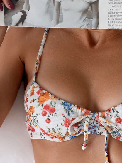 Damen-Bikini mit frischem Blumenmuster – schnelltrocknender Badeanzug für Strand & Freizeit