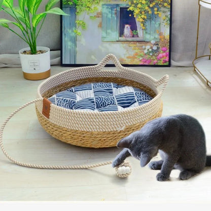 PurrNest™ | Handgefertigtes Katzenbett aus Rebengras