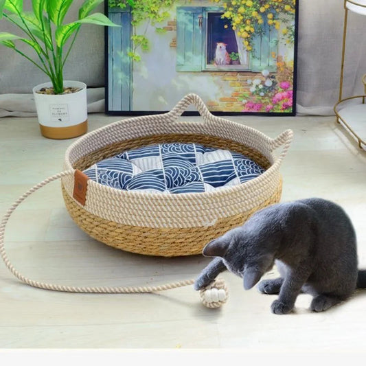 PurrNest™ | Handgefertigtes Katzenbett aus Rebengras