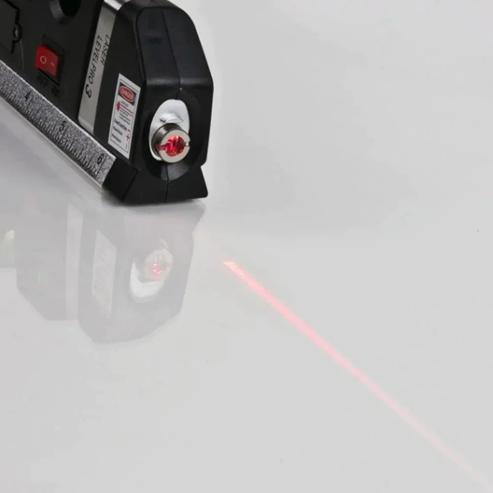 4-in-1 Laser-Messwerkzeug mit Maßband | 3-fach Wasserwaage + Blasenlicht | Laserlinie für exaktes Ausrichten, kompakt 17 cm