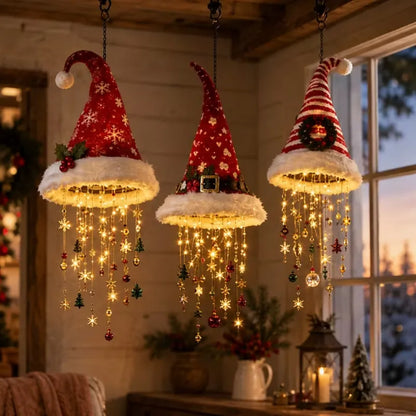 Hängende Weihnachtsmütze mit Licht – Leuchtende Weihnachtsdekoration für Fenster, Tür, Terrasse und Garten