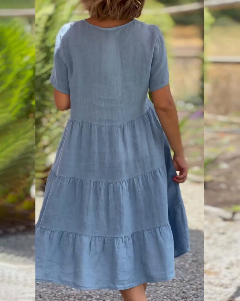 Jula - Baumwoll-Leinen-Kleid mit V-Ausschnitt