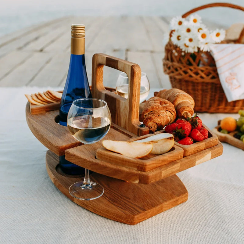 WineNest™ | Tragbarer Holz-Picknickwein-Tisch Winenest