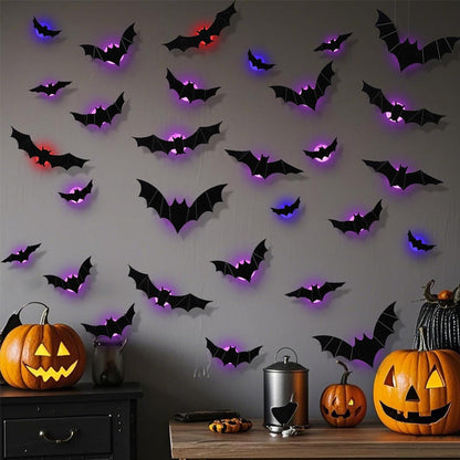 Halloween LED-Flugfledermaus-Deko – Leuchtende 3D-Fledermäuse für Veranda, Fenster, Tür, Garage & Partydeko