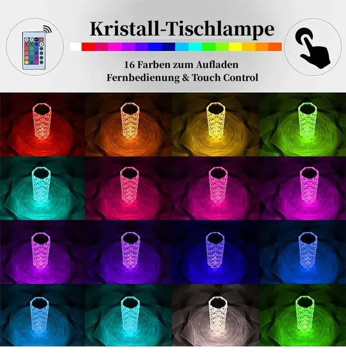 Velurea — Kristall-LED-Tischlampe mit farbwechselndem Licht