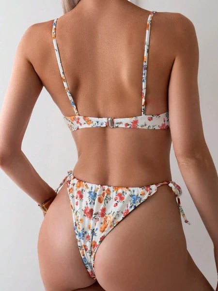 Damen-Bikini mit frischem Blumenmuster – schnelltrocknender Badeanzug für Strand & Freizeit