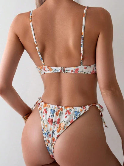 Damen-Bikini mit frischem Blumenmuster – schnelltrocknender Badeanzug für Strand & Freizeit