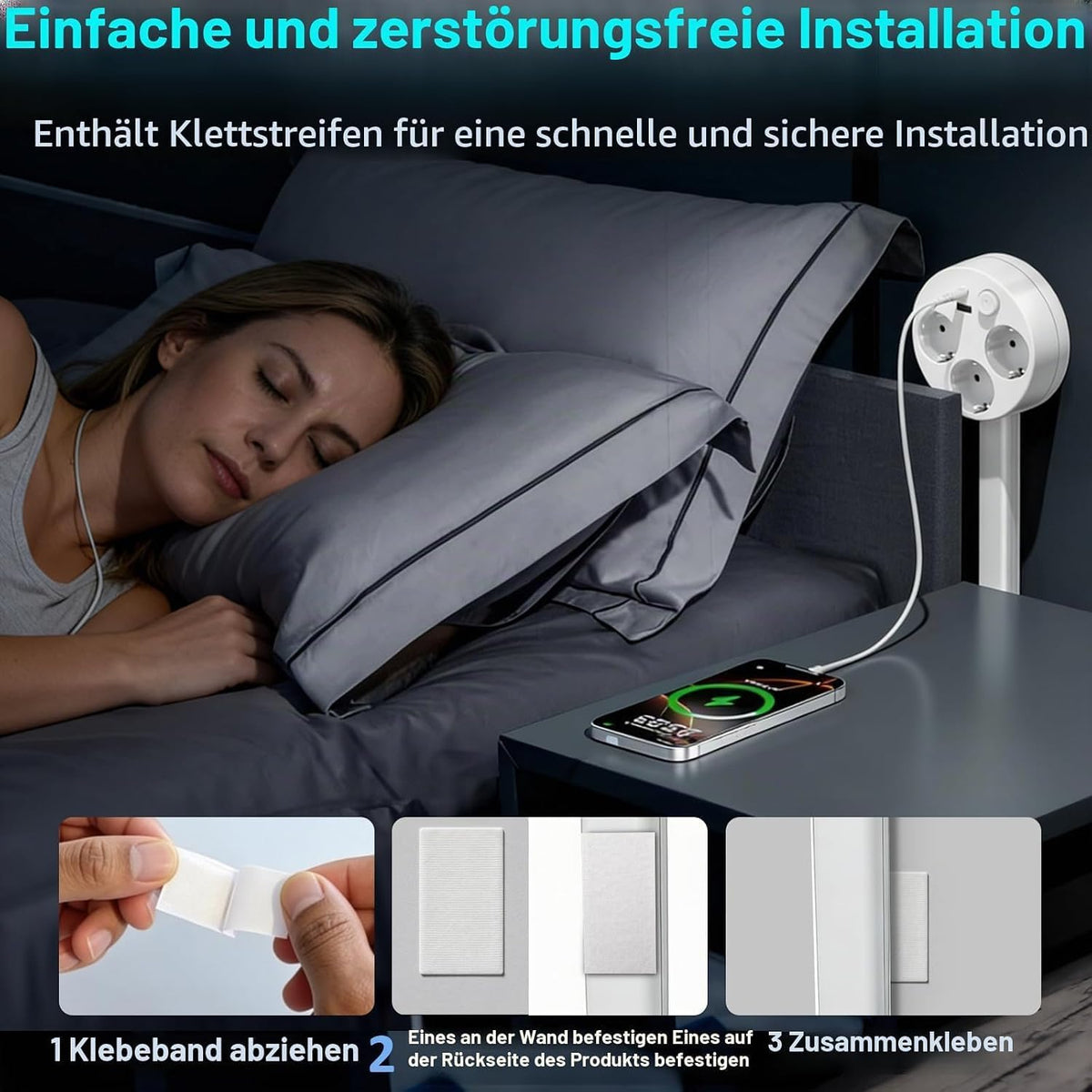 PowerReach™ | Ausziehbare Verlängerungssteckdose mit 3 EU-Steckdosen, USB-A & USB-C