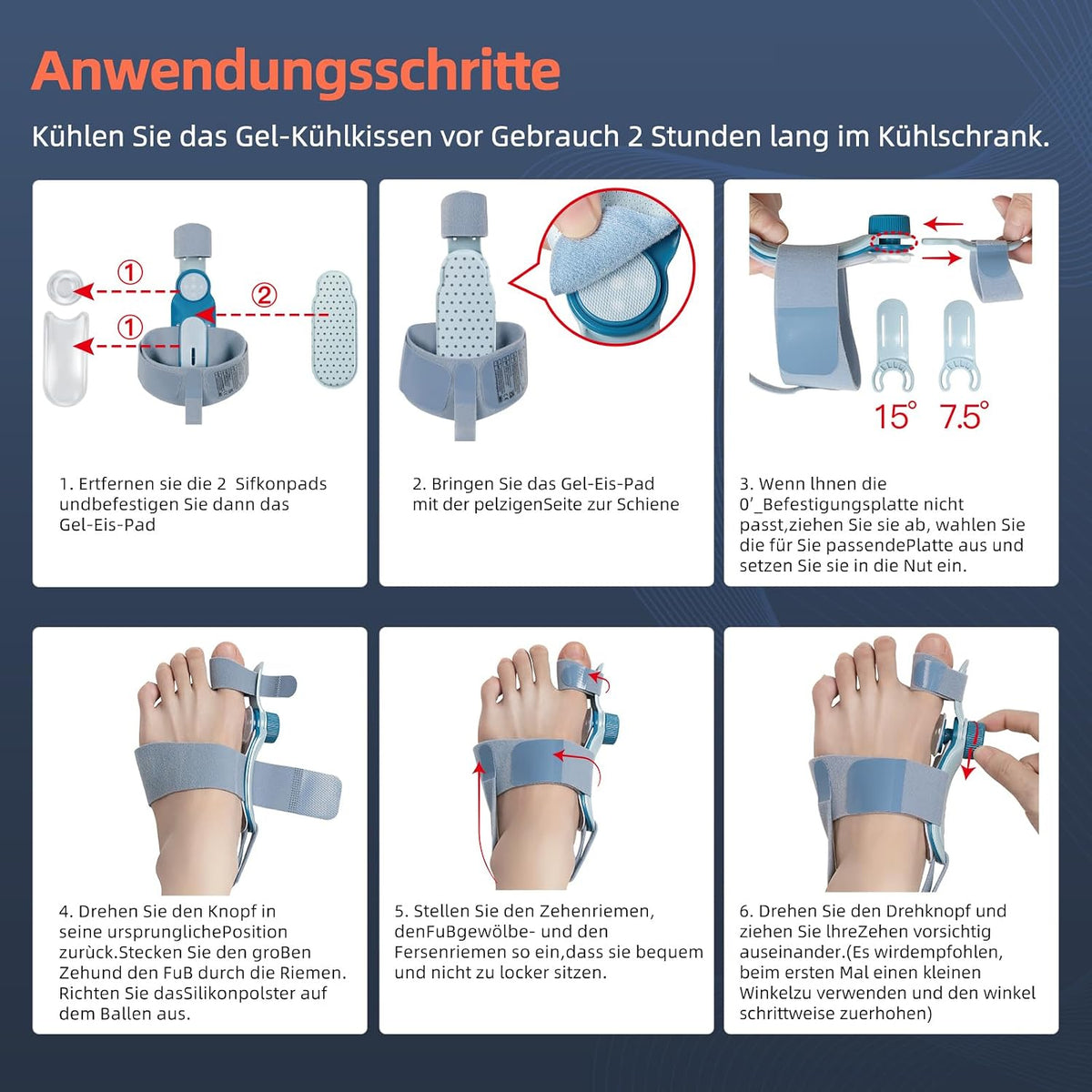 TechLove™ – Verstellbare Hallux-Valgus-Schiene mit kühlendem Gel-Pad